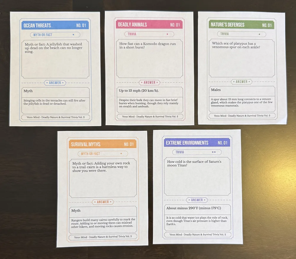 One card from each of the five categories